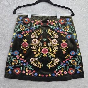 Umgee Women Skirt S Green Floral Embroidery‎ Velvet Embroidered (lining)